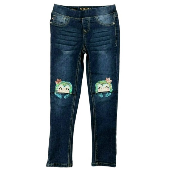 Vigoss Pull-on Jagger Skinny Jegging Jeans  Girls Size 6  Sequin Owl Knees - Picture 1 of 7